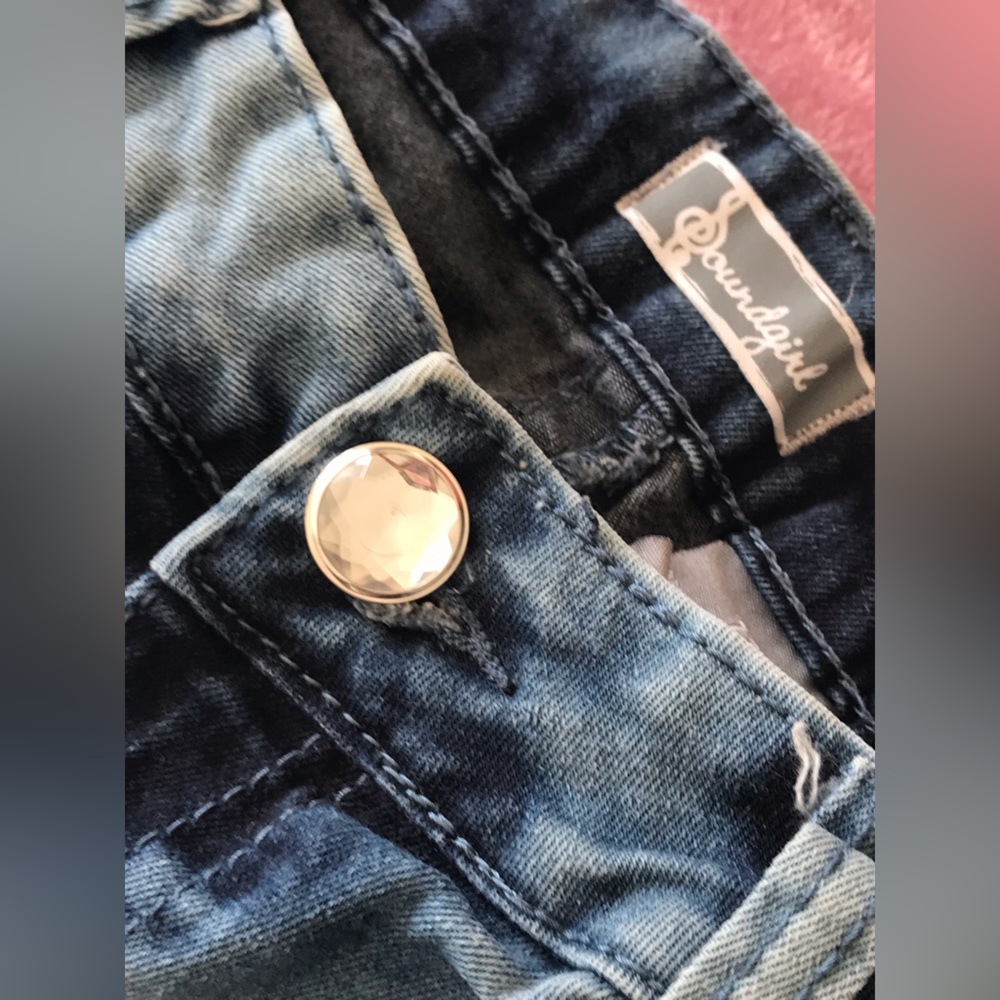 Vintage SOUNDGIRL Juniors Size 13 Blue Denim Jeans 💙 Crystal Button and Rivets